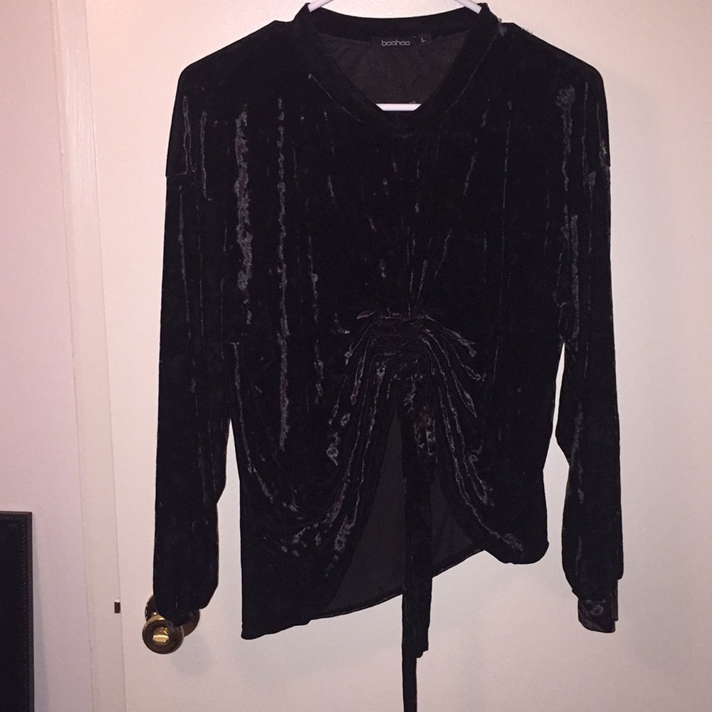 Boohoo velvet tie up top